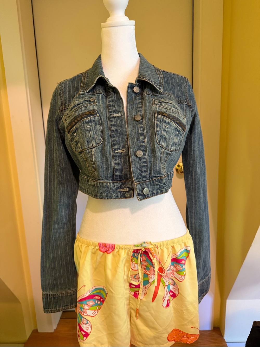 Jou Jou denim pinstripe cropped jacket